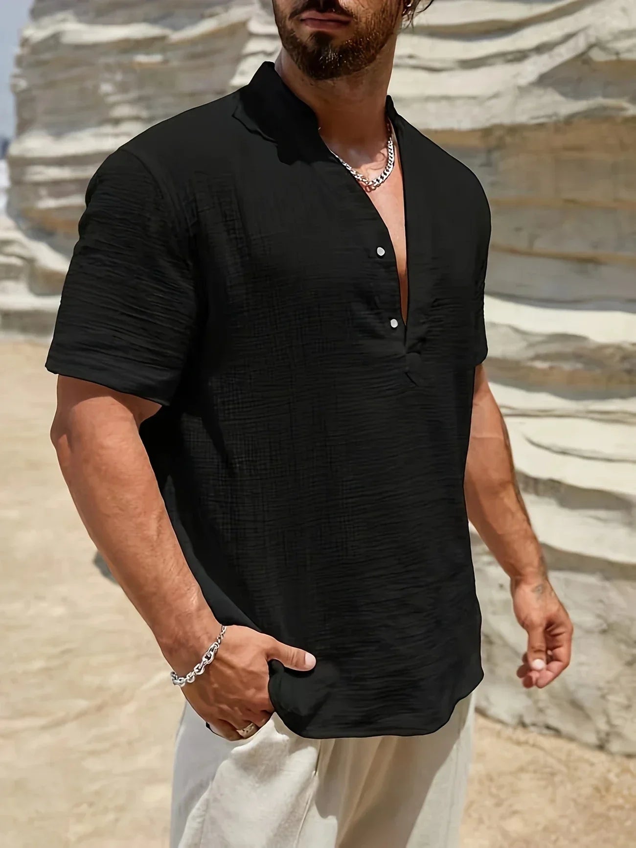 James™ | Elegant Summer Shirt with Mandarin Collar