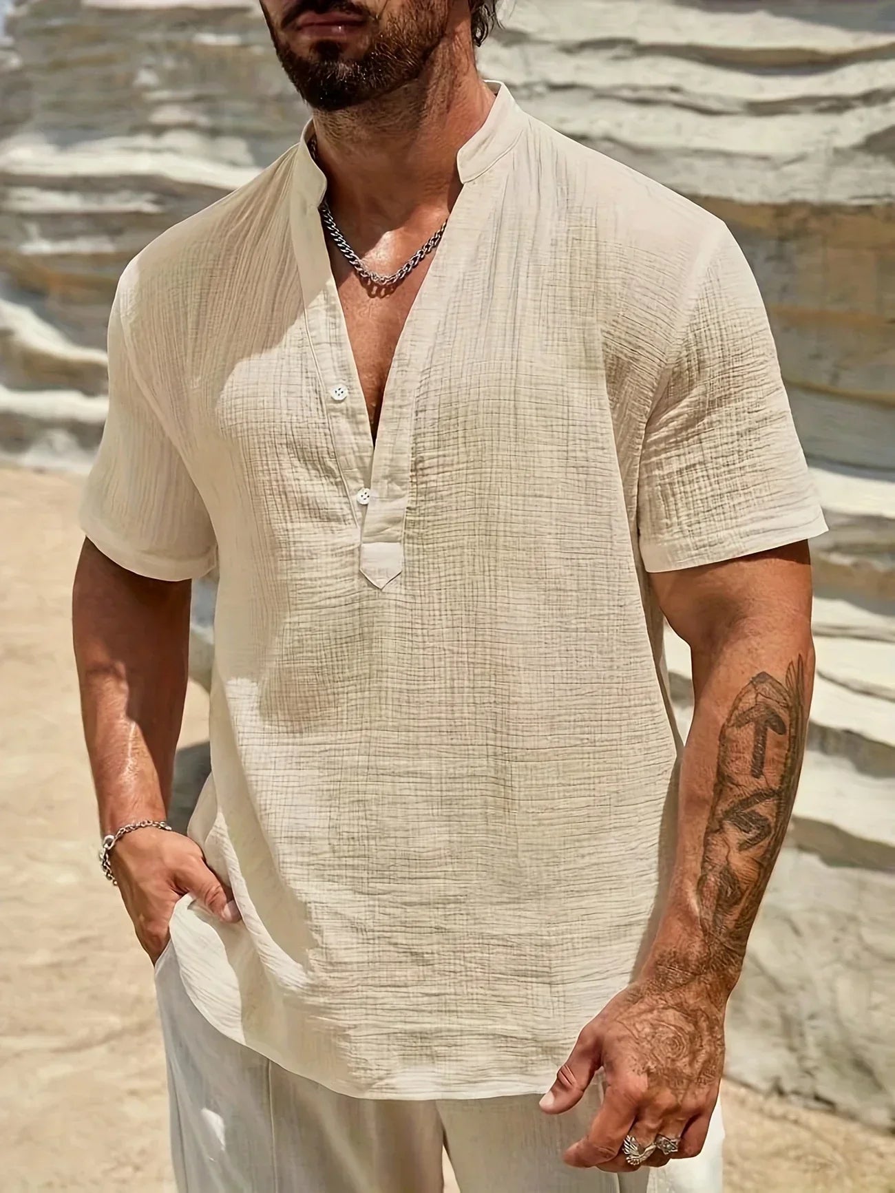 James™ | Elegant Summer Shirt with Mandarin Collar