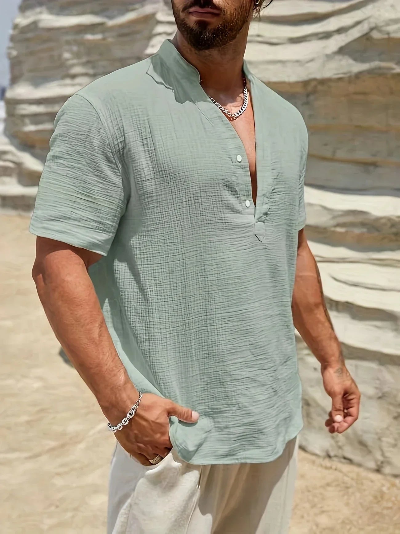 James™ | Elegant Summer Shirt with Mandarin Collar