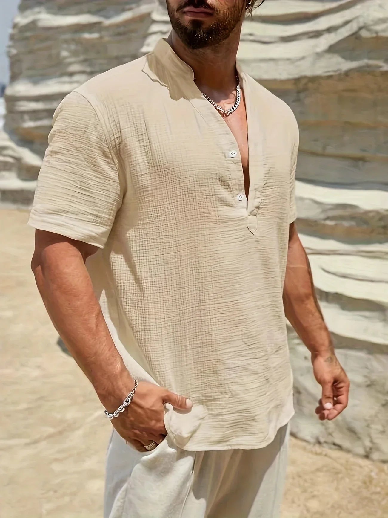 James™ | Elegant Summer Shirt with Mandarin Collar