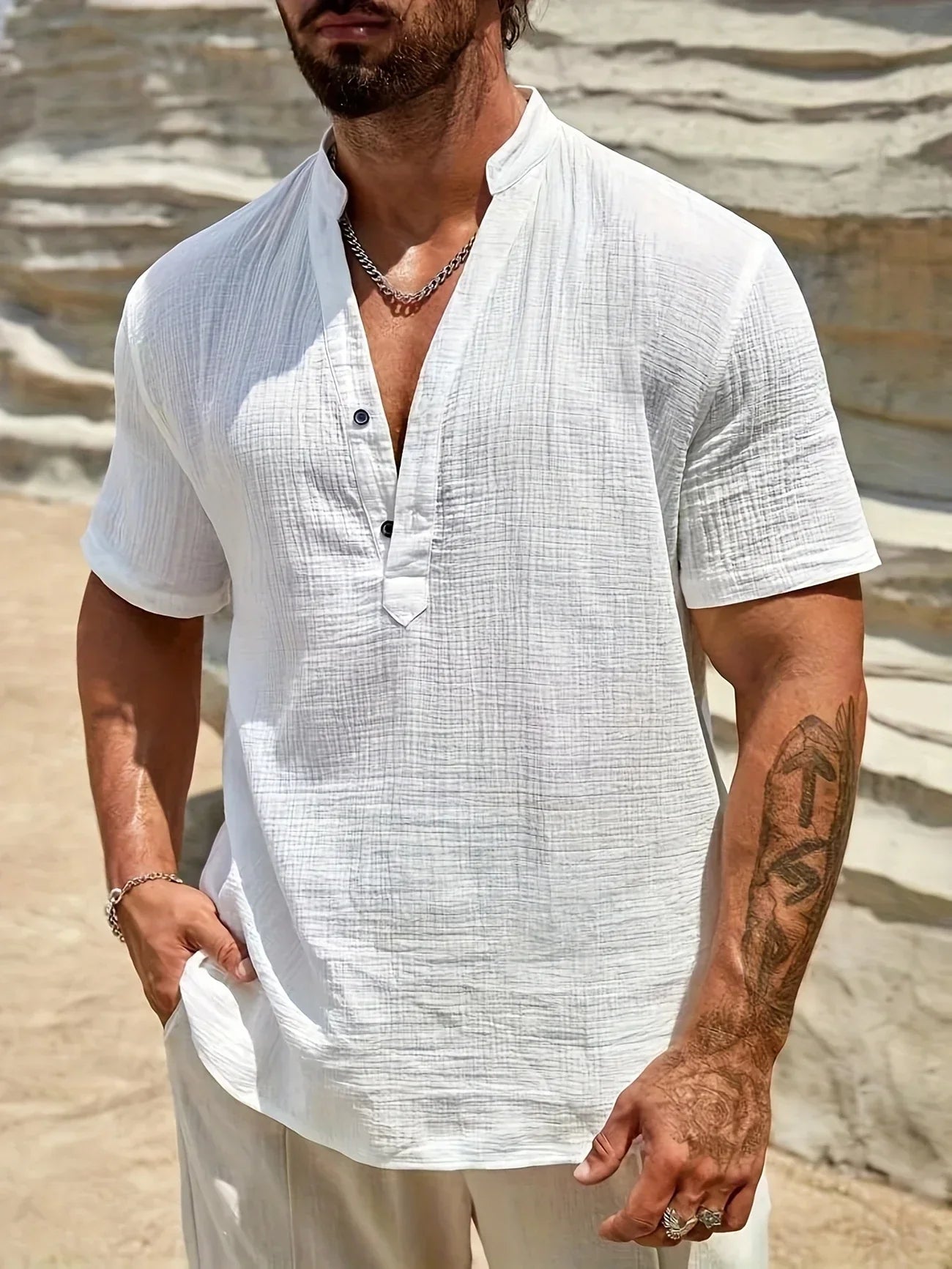 James™ | Elegant Summer Shirt with Mandarin Collar