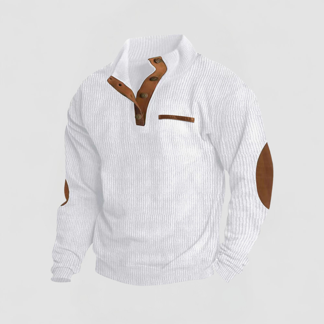 James™ | Cord Texture Button Mock Neck Pullover