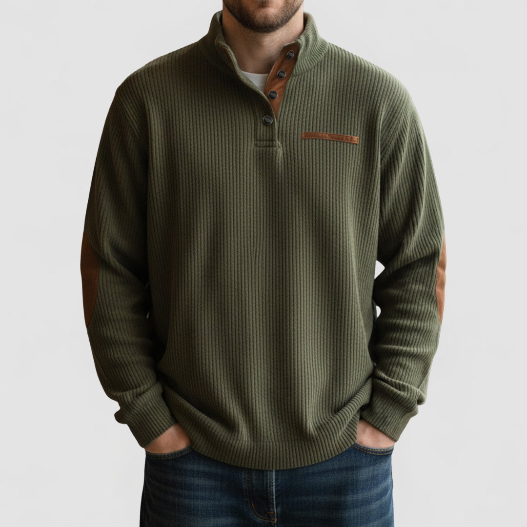James™ | Cord Texture Button Mock Neck Pullover