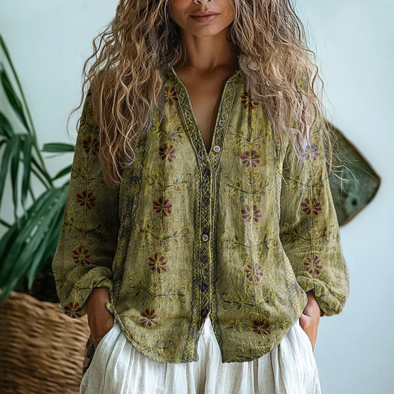 Amber™ | Vintage Shirt with Leaf Print
