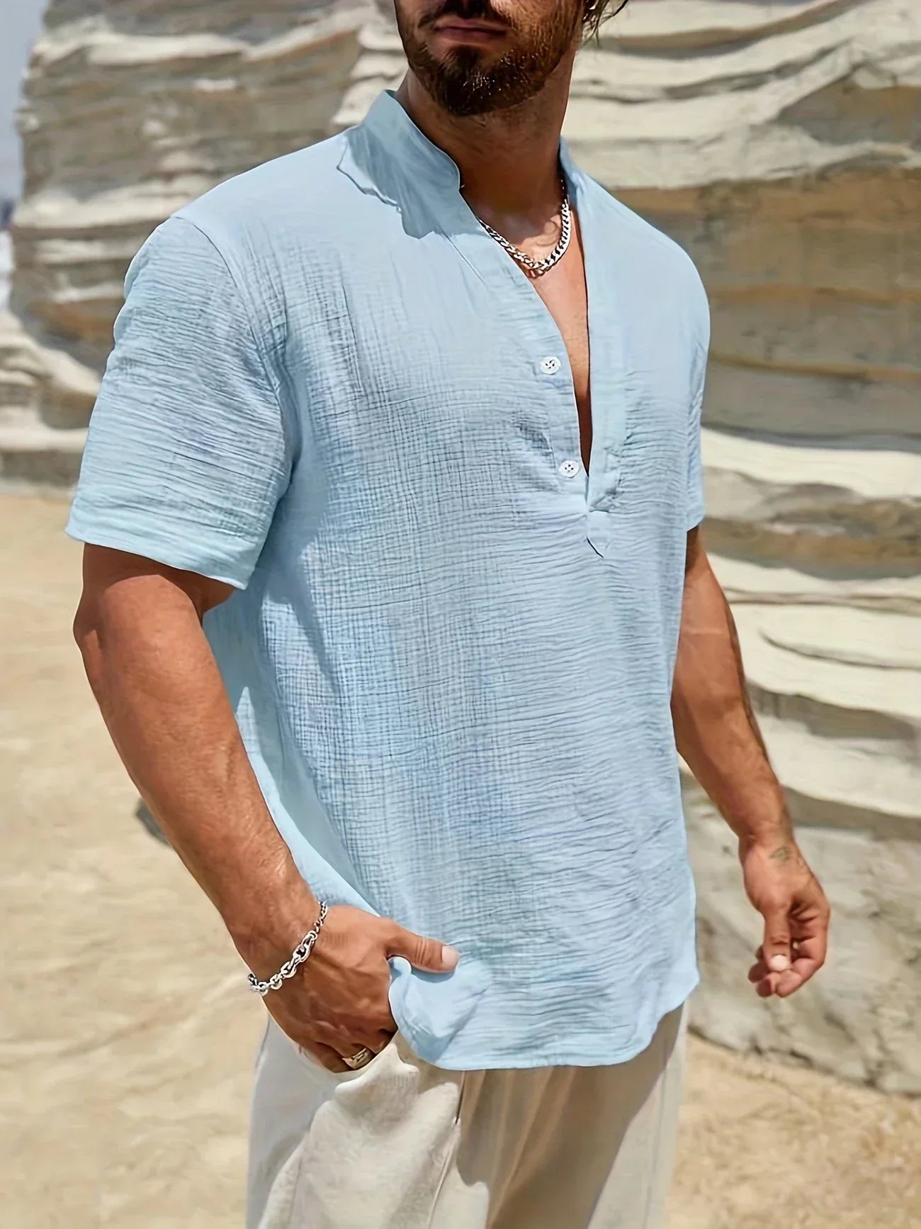 James™ | Elegant Summer Shirt with Mandarin Collar