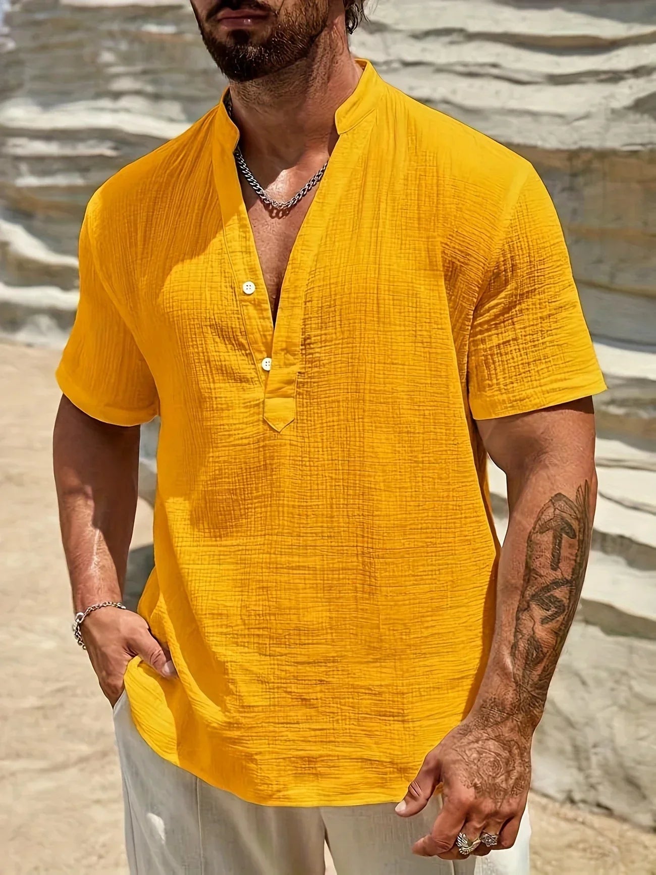 James™ | Elegant Summer Shirt with Mandarin Collar