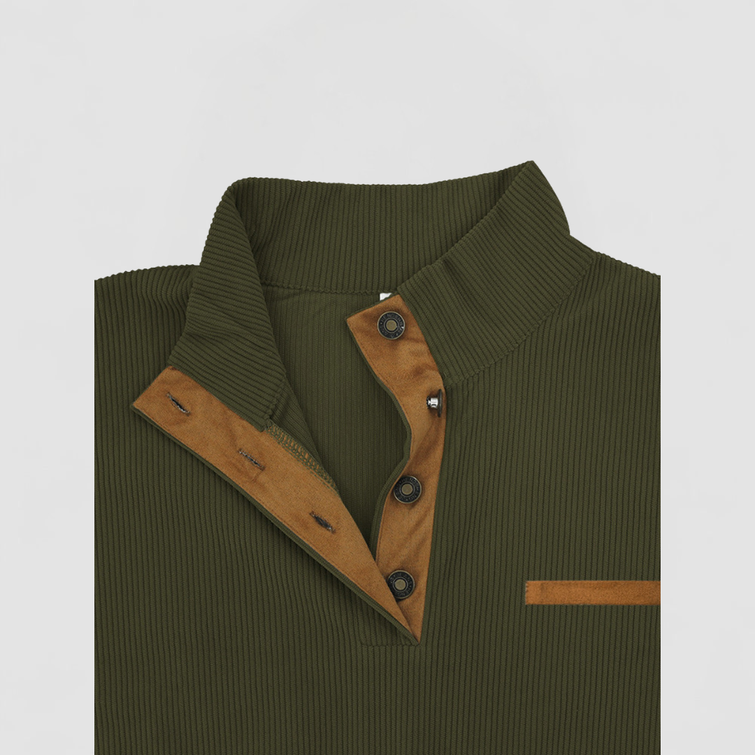 James™ | Cord Texture Button Mock Neck Pullover