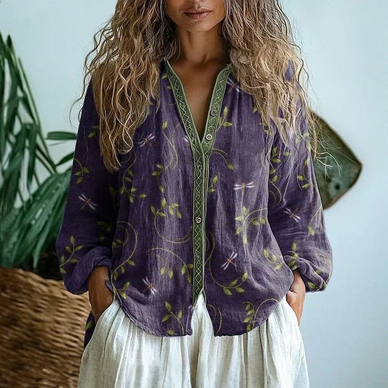 Amber™ | Vintage Shirt with Leaf Print