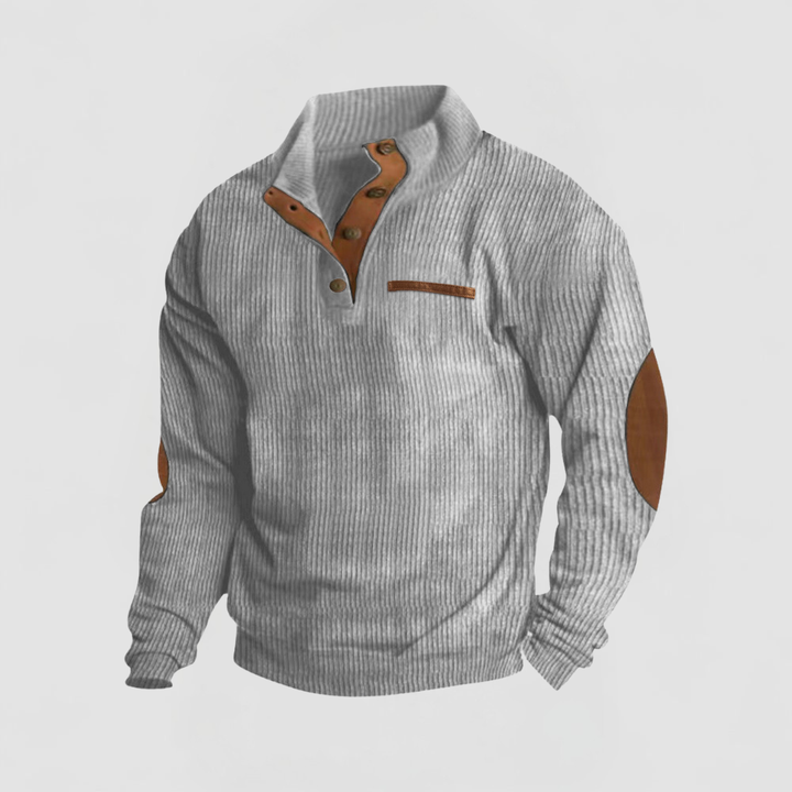 James™ | Cord Texture Button Mock Neck Pullover