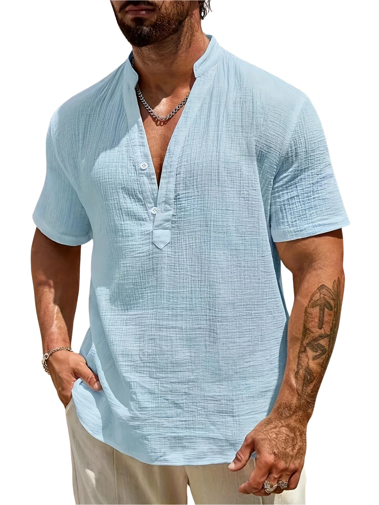 James™ | Elegant Summer Shirt with Mandarin Collar