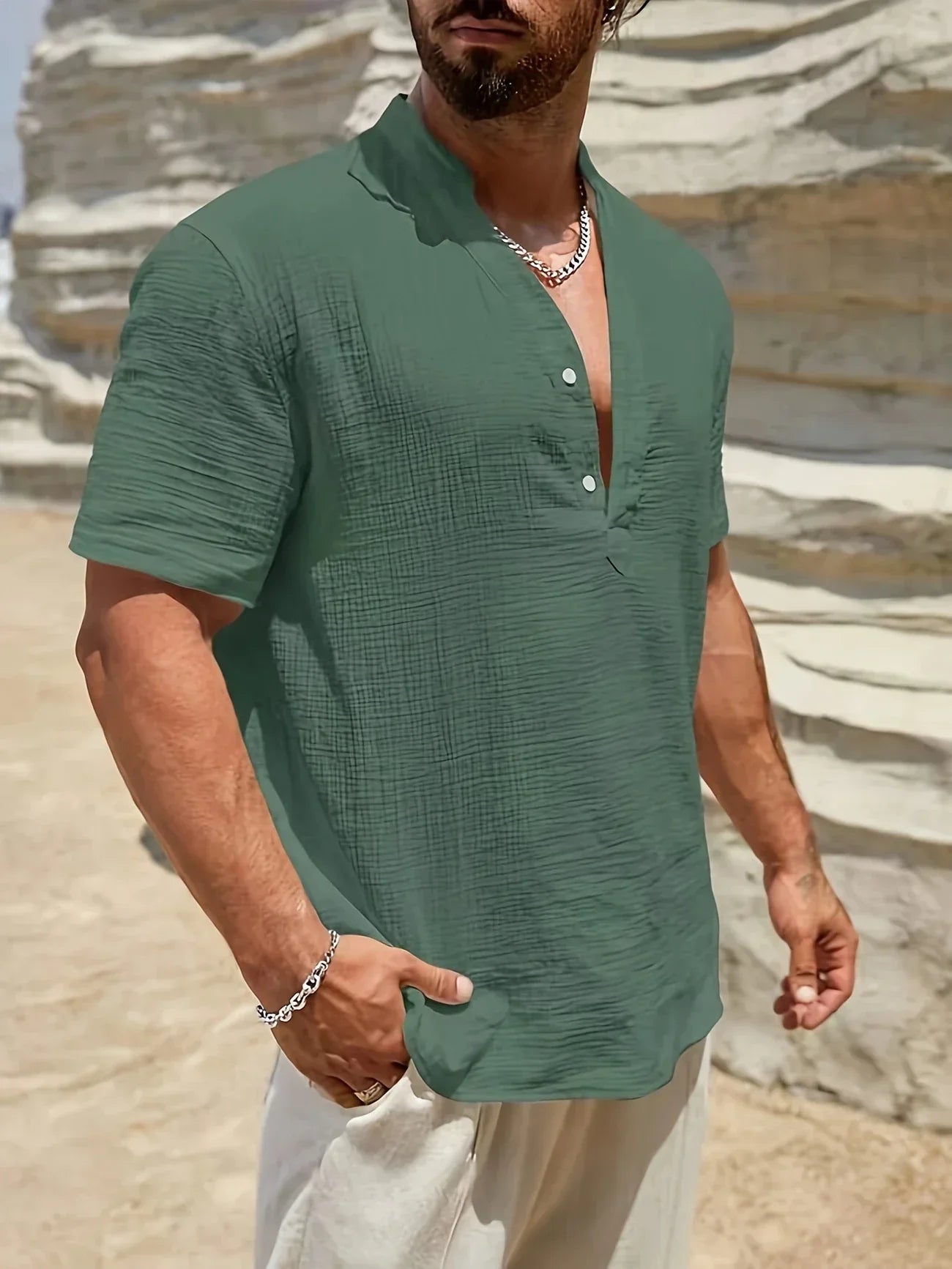 James™ | Elegant Summer Shirt with Mandarin Collar