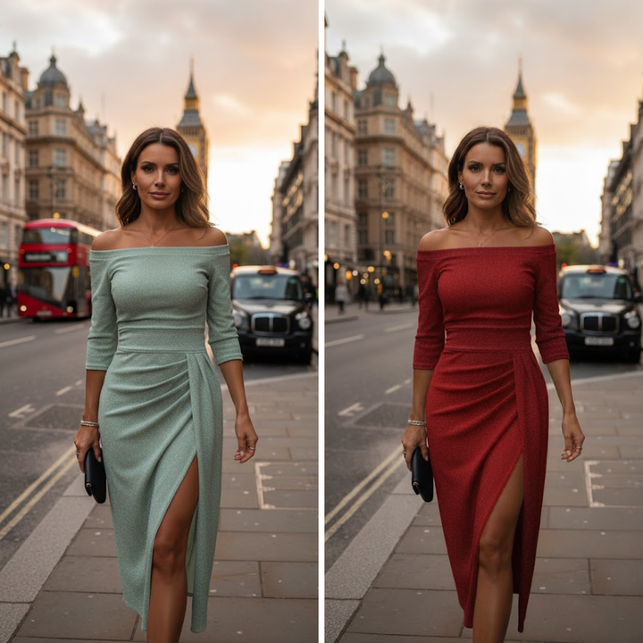 LERAYA – OFF-SHOULDER MIDI DRESS